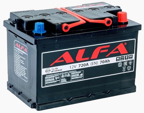 Аккумулятор ALFA, 12 В, 70 А/ч, 700 А, артикул A075 311 09 9 R 6CT-70